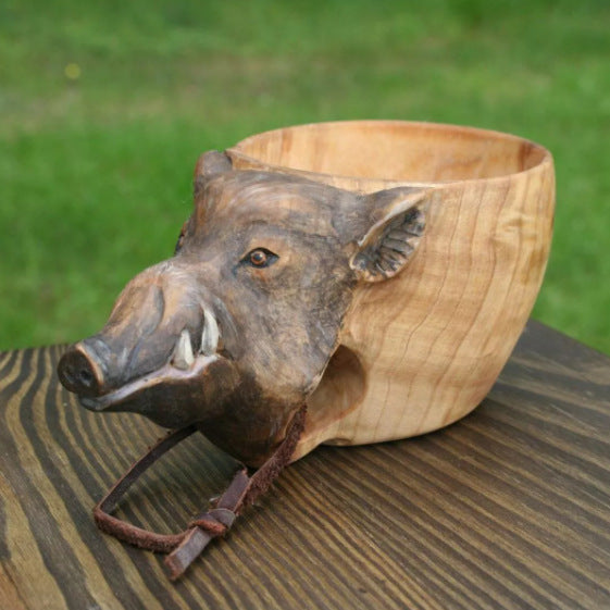 The Frontier Kuksa — Hand-Carved Animal Wood Mug