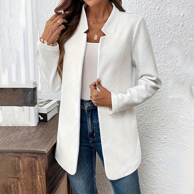 Women's Solid Color Notched Lapel Blazer - Textured Elegant Jacket For Fall&Winter Formal & Casual Wear