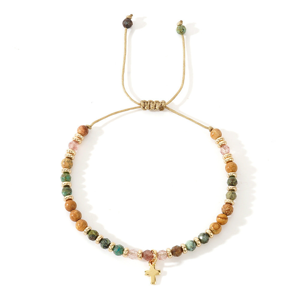Women's Hand-woven Cross Natural Semi-precious Stone Bracelet
