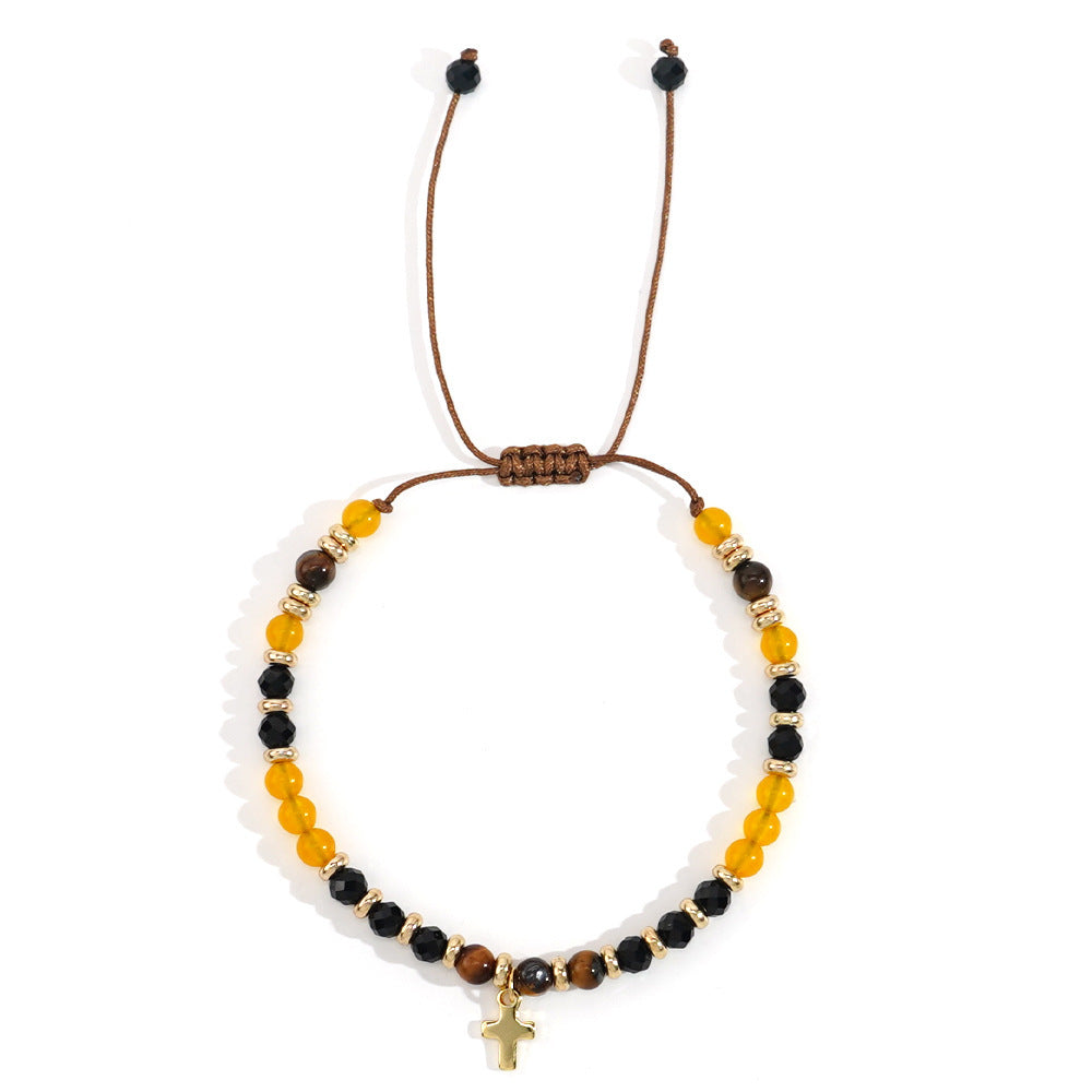 Handwoven Cross Stone Bracelet