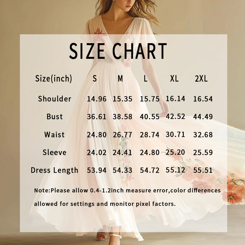 Women's Floral Print V Neck Pleated Chiffon Dress Flutter Short Sleeve Maxi Flowy Beach Wedding Guest Dresses