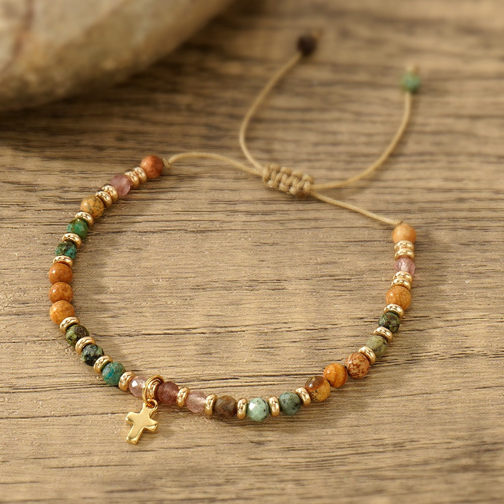 Handwoven Cross Stone Bracelet
