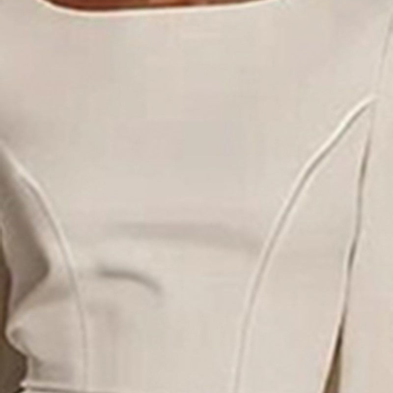 Women's Solid Color Pearl-Embellished Round Neck Dress - Elegant Back Zipper & Slit Sleeve Formal Dress